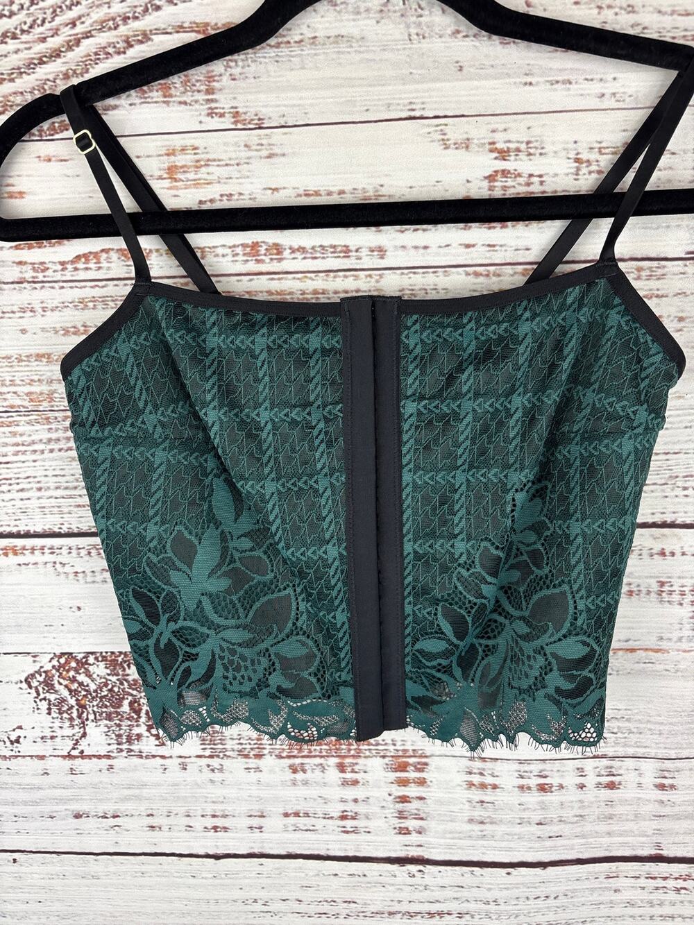 AE Aerie Real Good Green Black Lace Corset Bralette Top Grunge Festival Womens M